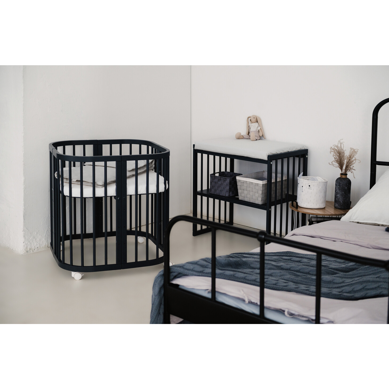 Waldin Multifunctioneel 7 in 1 Babybed / peuterbed Antraciet incl. matras