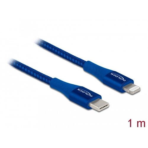 DeLock USB C - Lightning kabel 1.0 meter Blauw DeLock USB C - Lightning kabel 1.0 meter Blauw