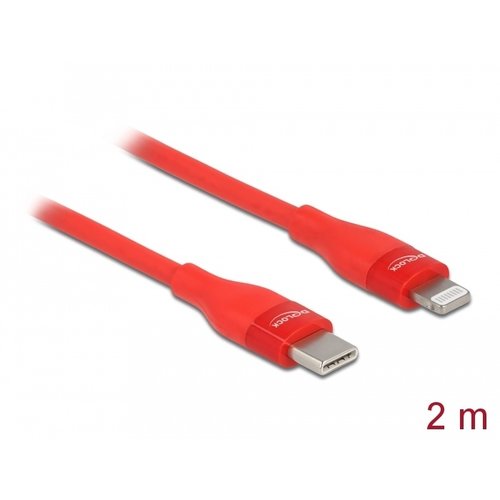DeLock USB C - Lightning kabel 2.0 meter Rood DeLock USB C - Lightning kabel 2.0 meter Rood