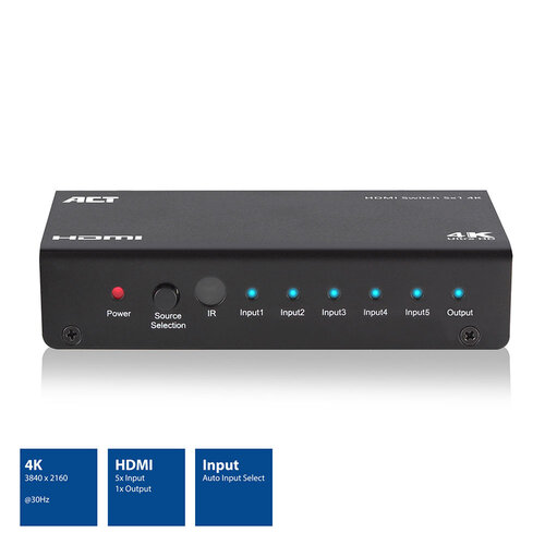 ACT HDMI Switch 5 in, 1 uit ACT HDMI Switch 5 in, 1 uit