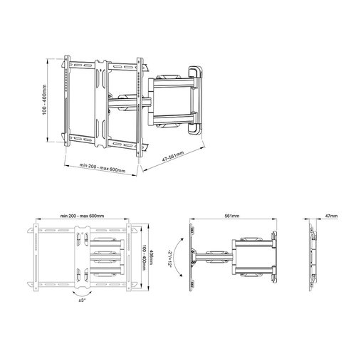 Multibrackets M Universal Flexarm Pro 40kg HD Single Black